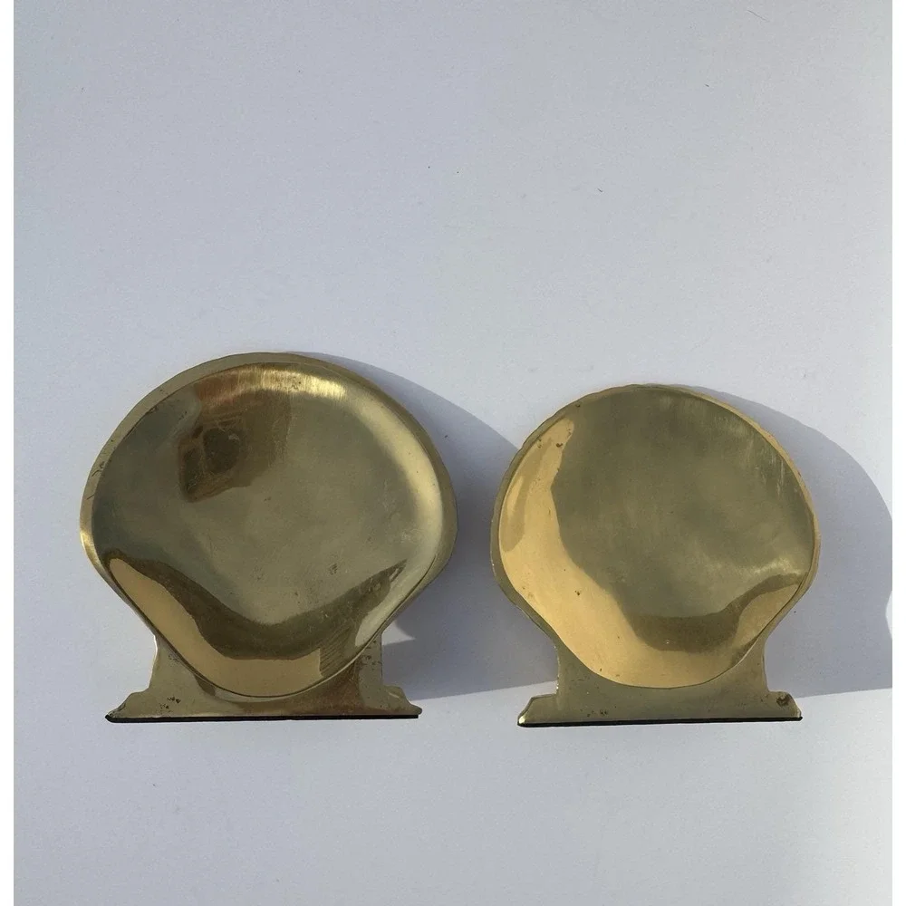VTG 60s Bookends Brass Seashell Pair Coastal Library Book Lover Beach House
